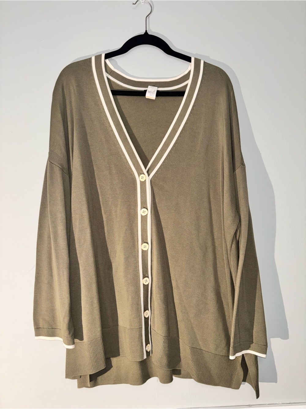 Talbots Olive Cardigan with Cream Trim